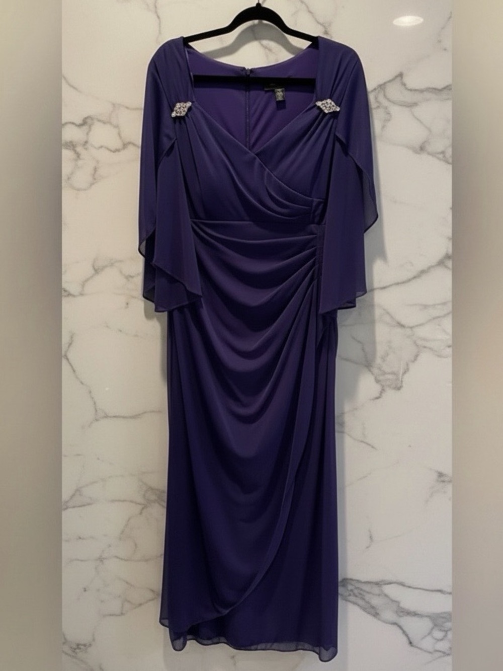 R&M Richards Long Sleeve Purple Formal Chiffon Dress